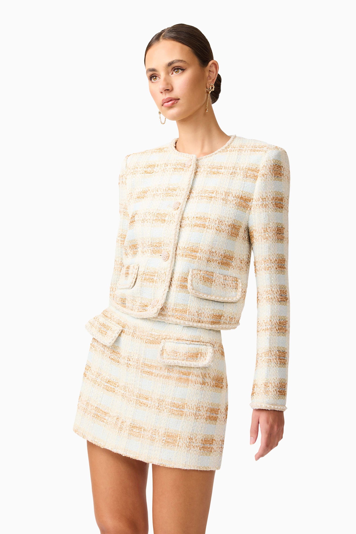 Ashlyn Tweed Jacket in Gold & White