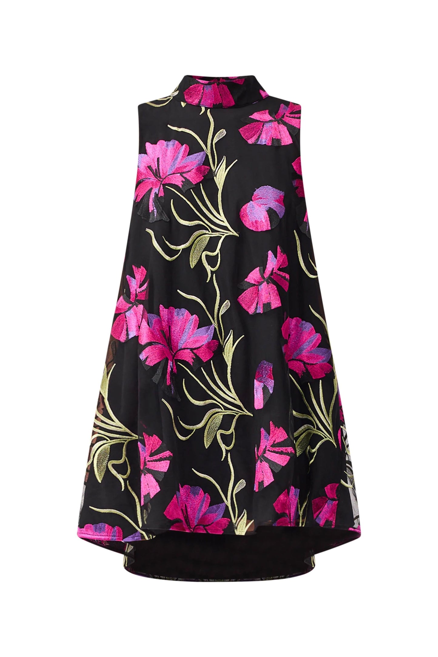 Amaya High Neck Mini Dress in Black & Pink Floral