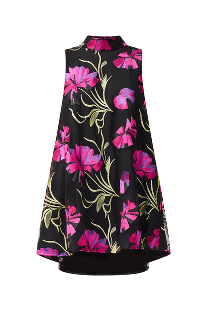 Amaya High Neck Mini Dress in Black & Pink Floral