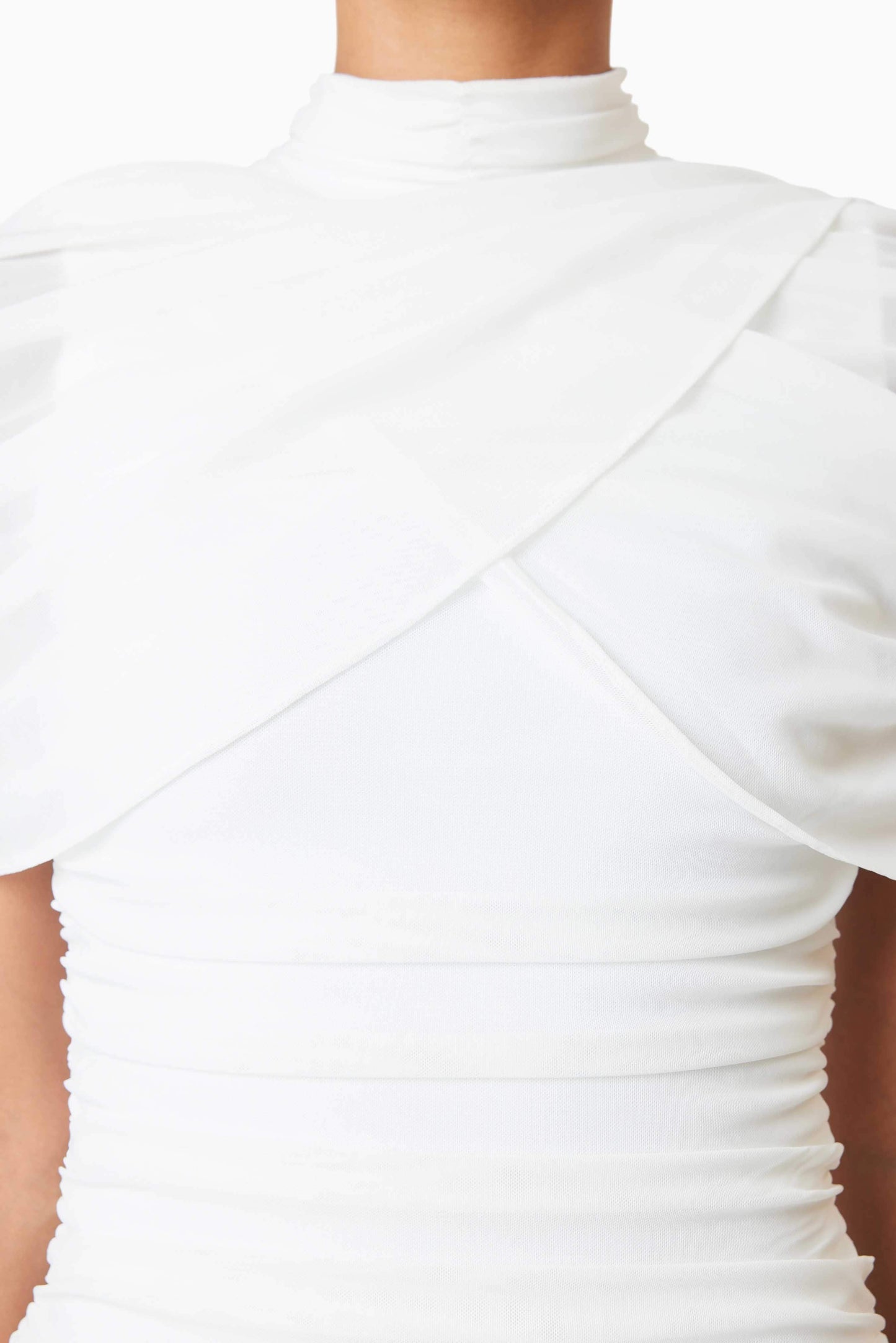 Phoebe Mesh Overlay Mini Dress In White