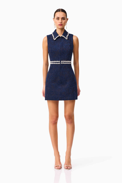 Melody Jacquard Mini Dress in Blue