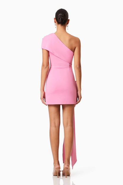 Jamie One Shoulder Mini Bow Dress In Pink