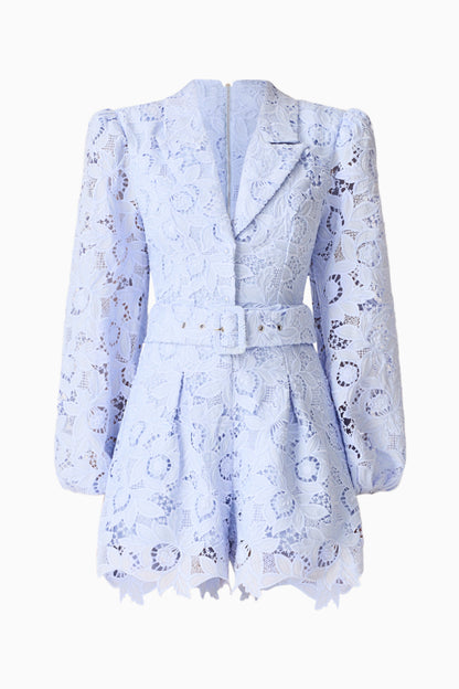 Lacy Long Sleeve Playsuit in Powder Blue
