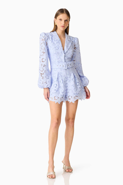 Lacy Long Sleeve Playsuit in Powder Blue