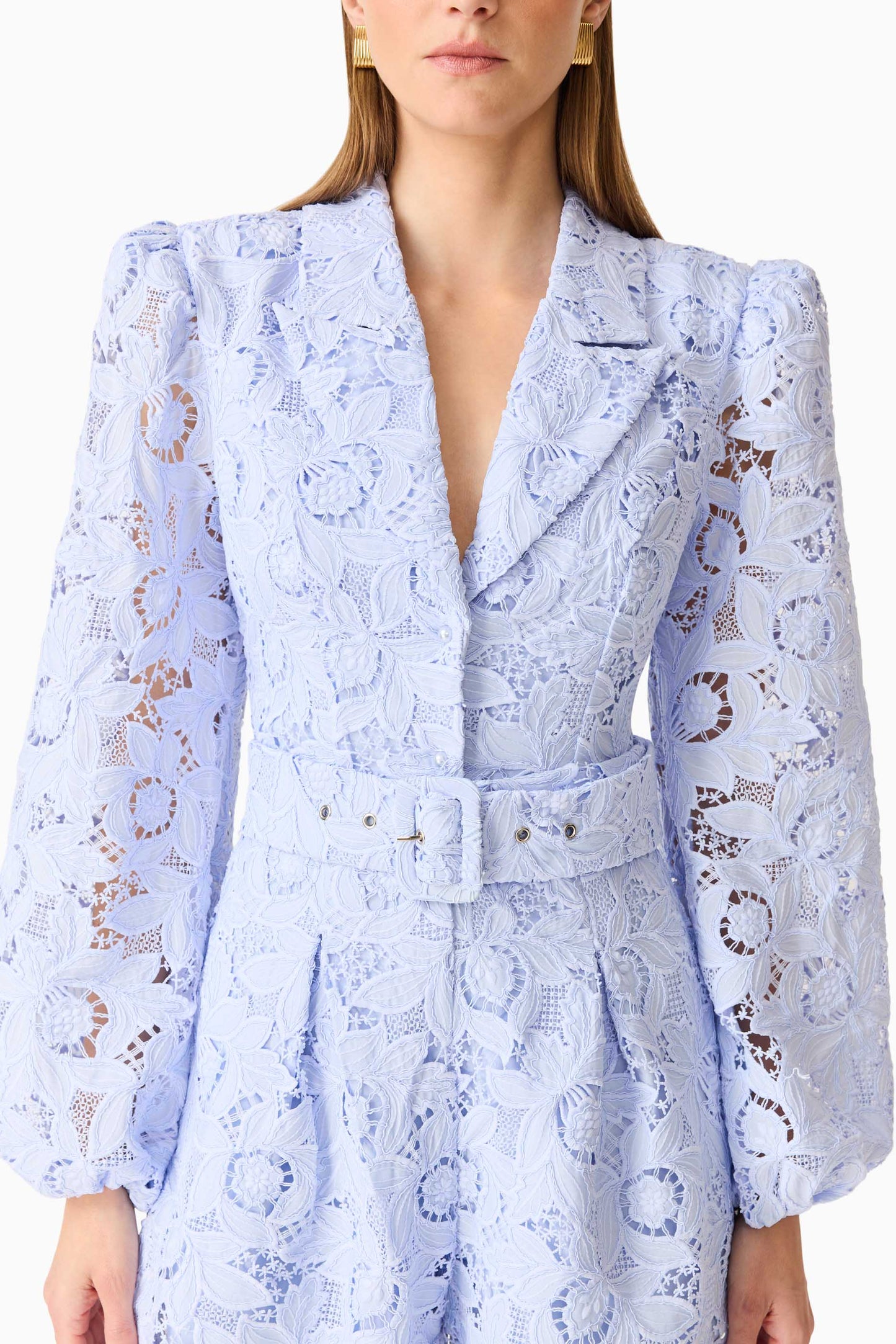 Lacy Long Sleeve Playsuit in Powder Blue