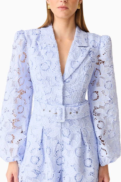 Lacy Long Sleeve Playsuit in Powder Blue