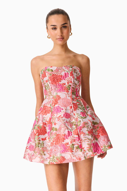 Floralie Strapless Mini Dress in Pink Floral