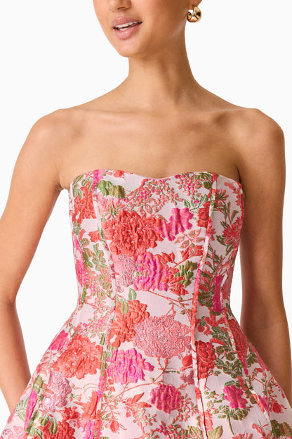 Floralie Strapless Mini Dress in Pink Floral