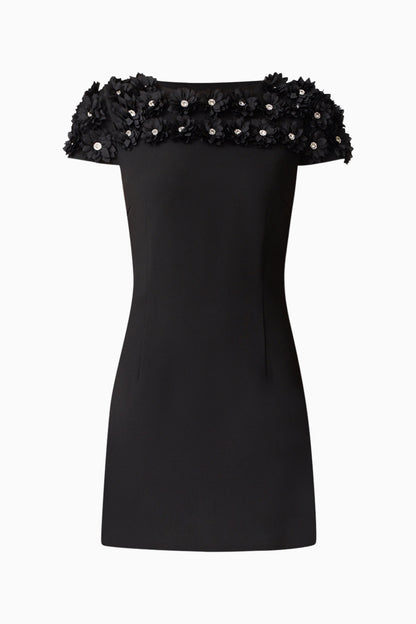 Dali Floral Applique Mini Dress in Black