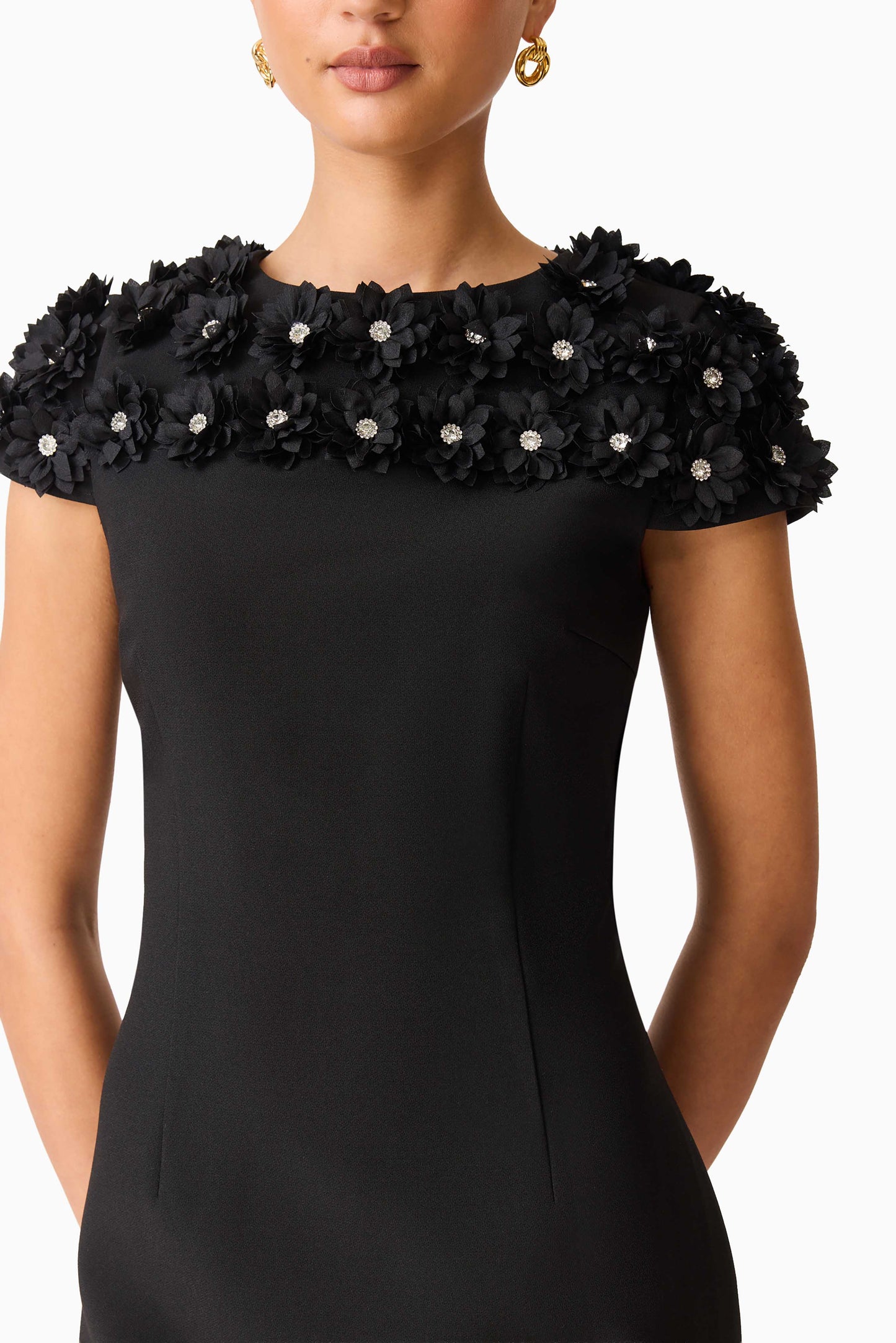 Dali Floral Applique Mini Dress in Black