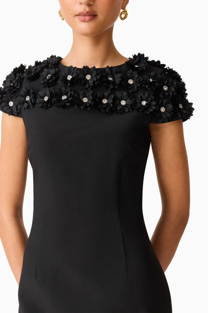 Dali Floral Applique Mini Dress in Black