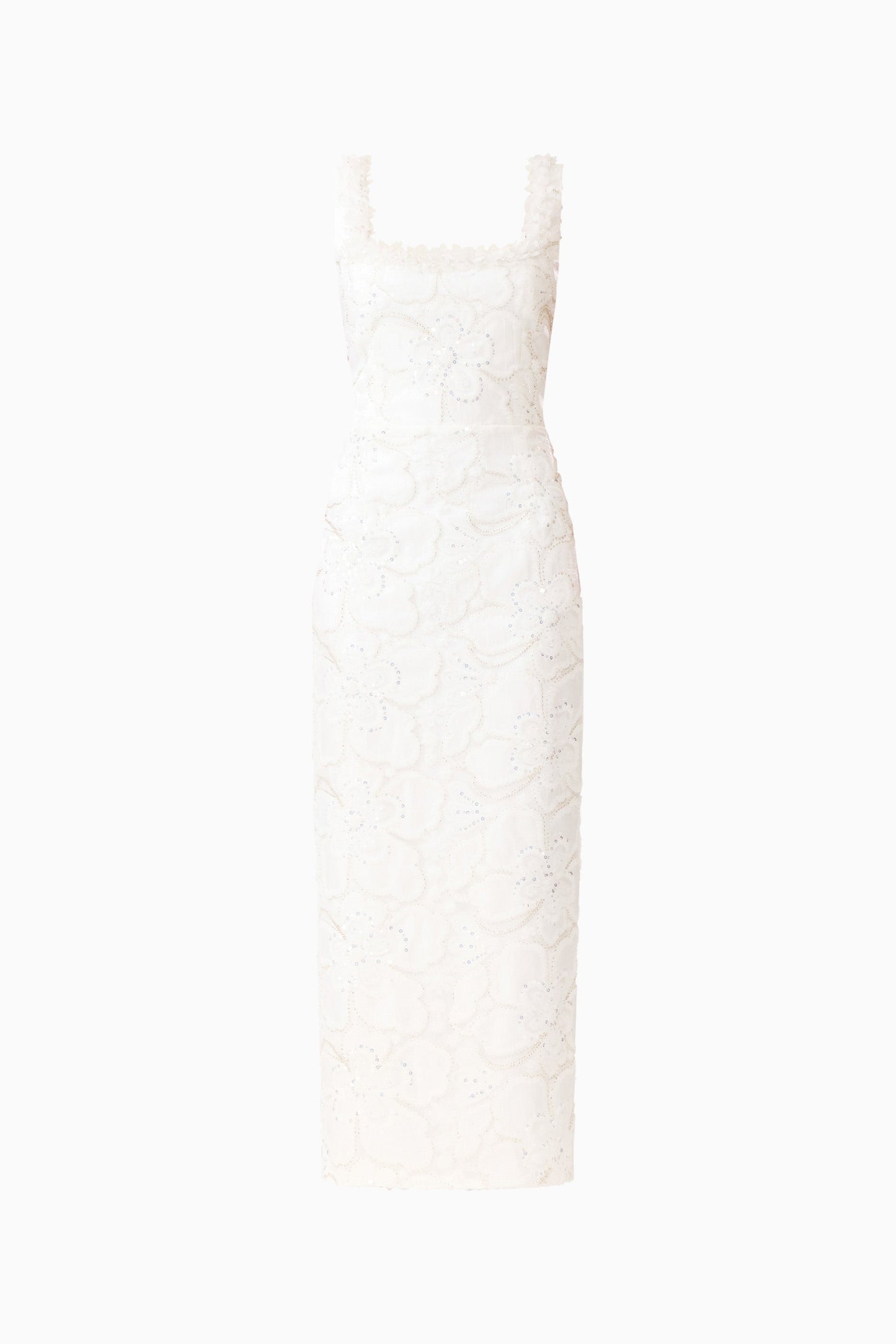 Elowen Floral Applique Midi Dress in White