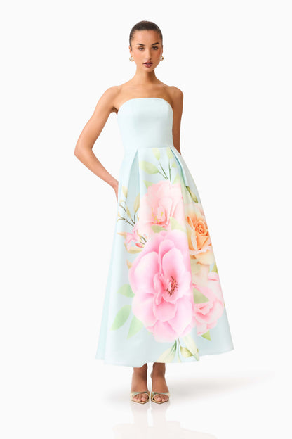 Harper Strapless Gown in Baby Blue Floral