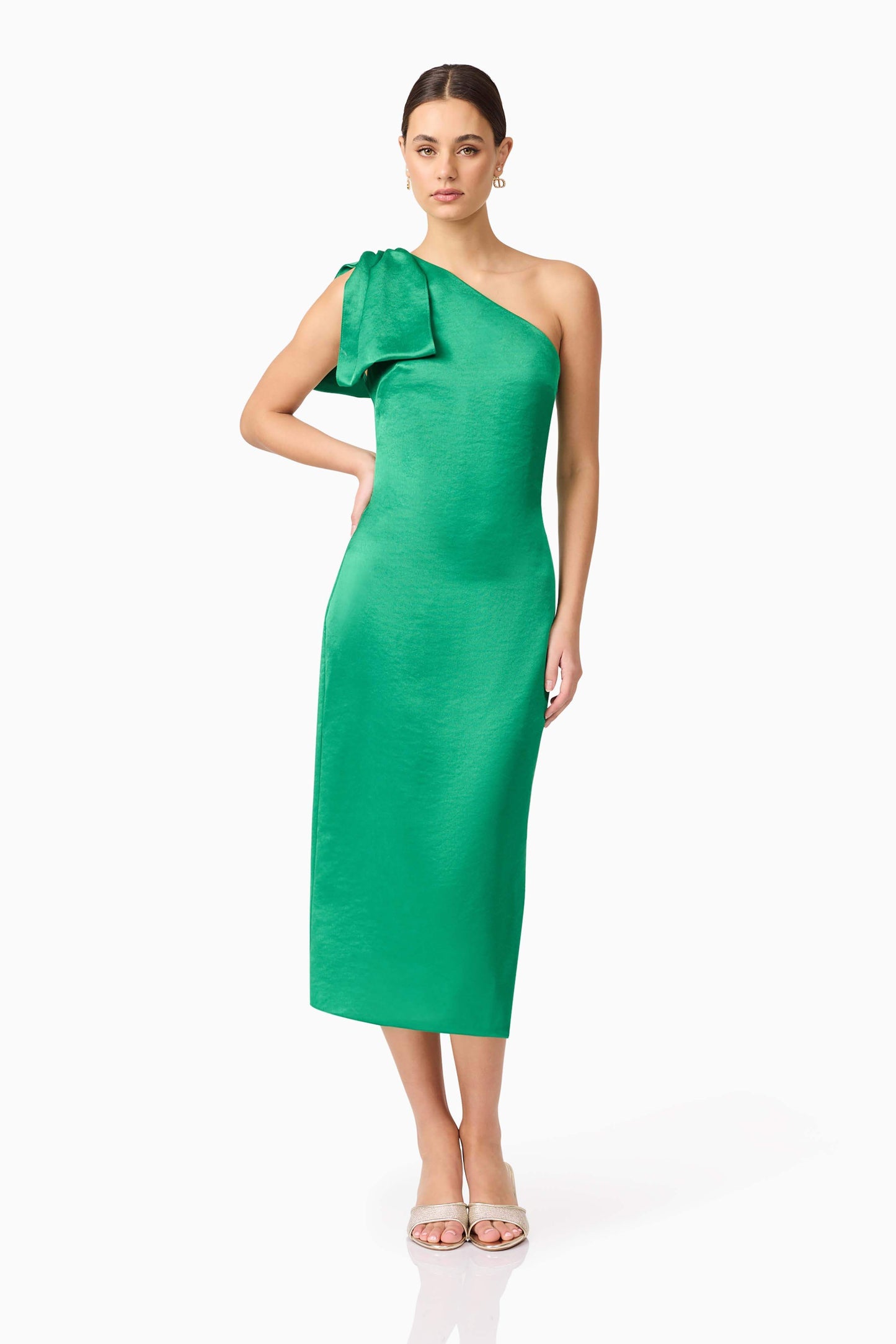 Ameera Asymmetrical Midi Dress in Green