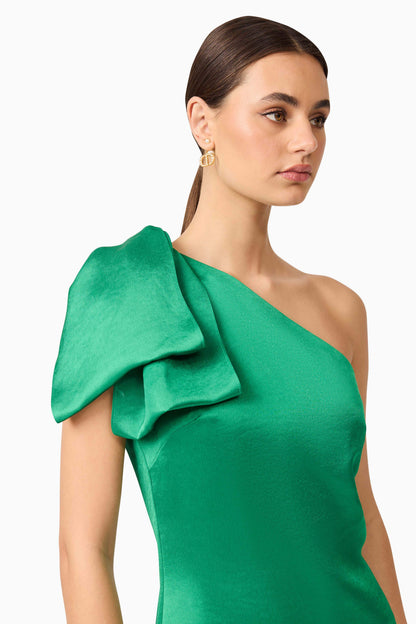 Ameera Asymmetrical Midi Dress in Green