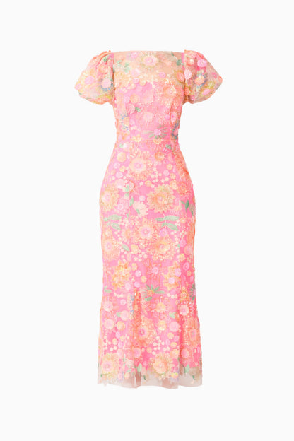 Nathalie Puff Sleeve Gown in Pink Floral