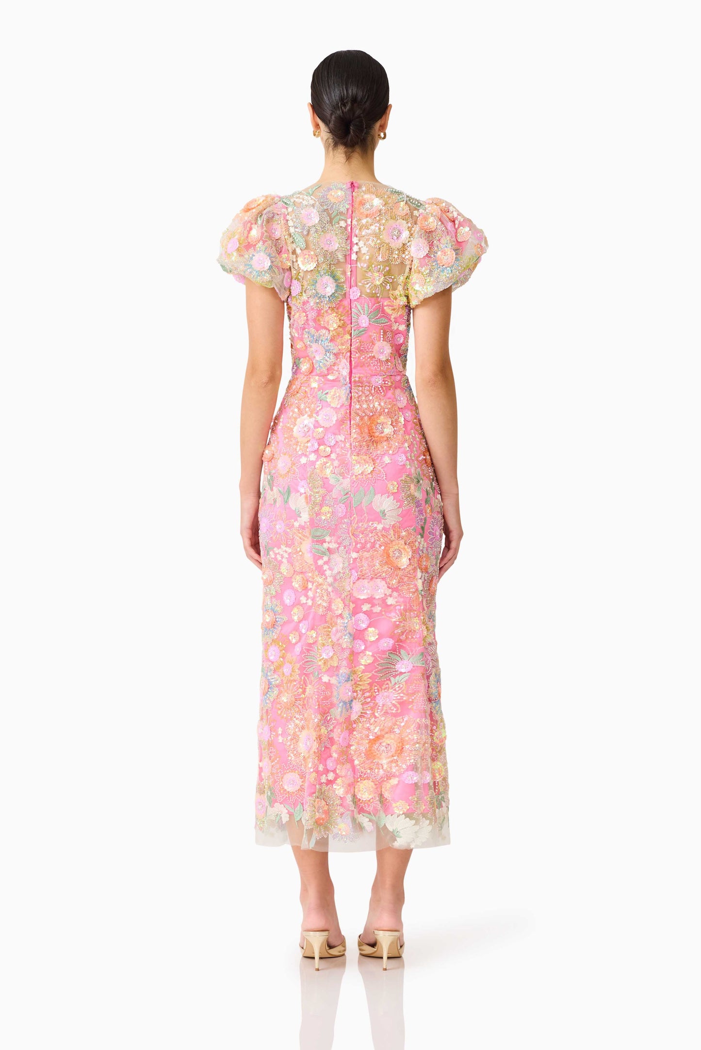 Nathalie Puff Sleeve Gown in Pink Floral