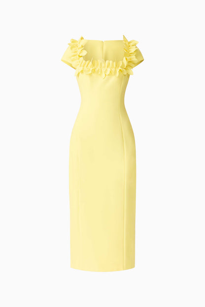 Cara Short Sleeve Midi Dress in Yellow