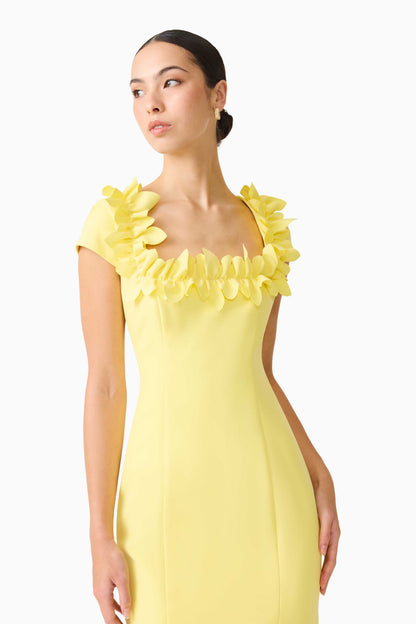 Cara Short Sleeve Midi Dress in Yellow