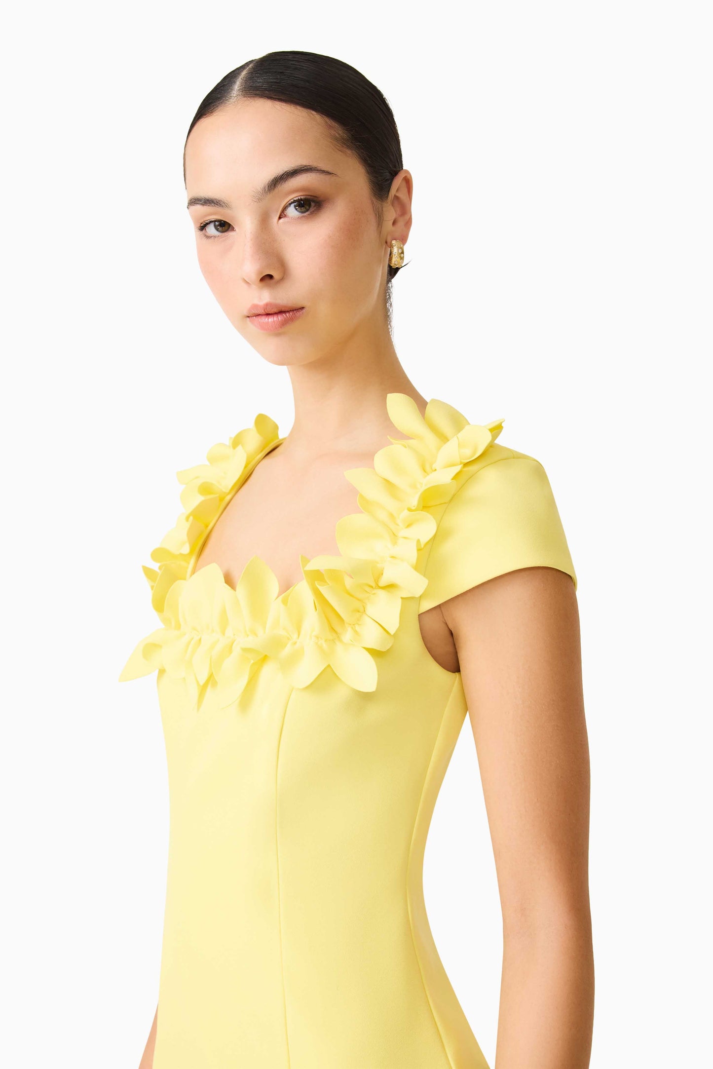 Cara Short Sleeve Midi Dress in Yellow