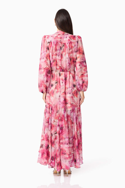 Evalina Long Sleeve Maxi Dress in Pink