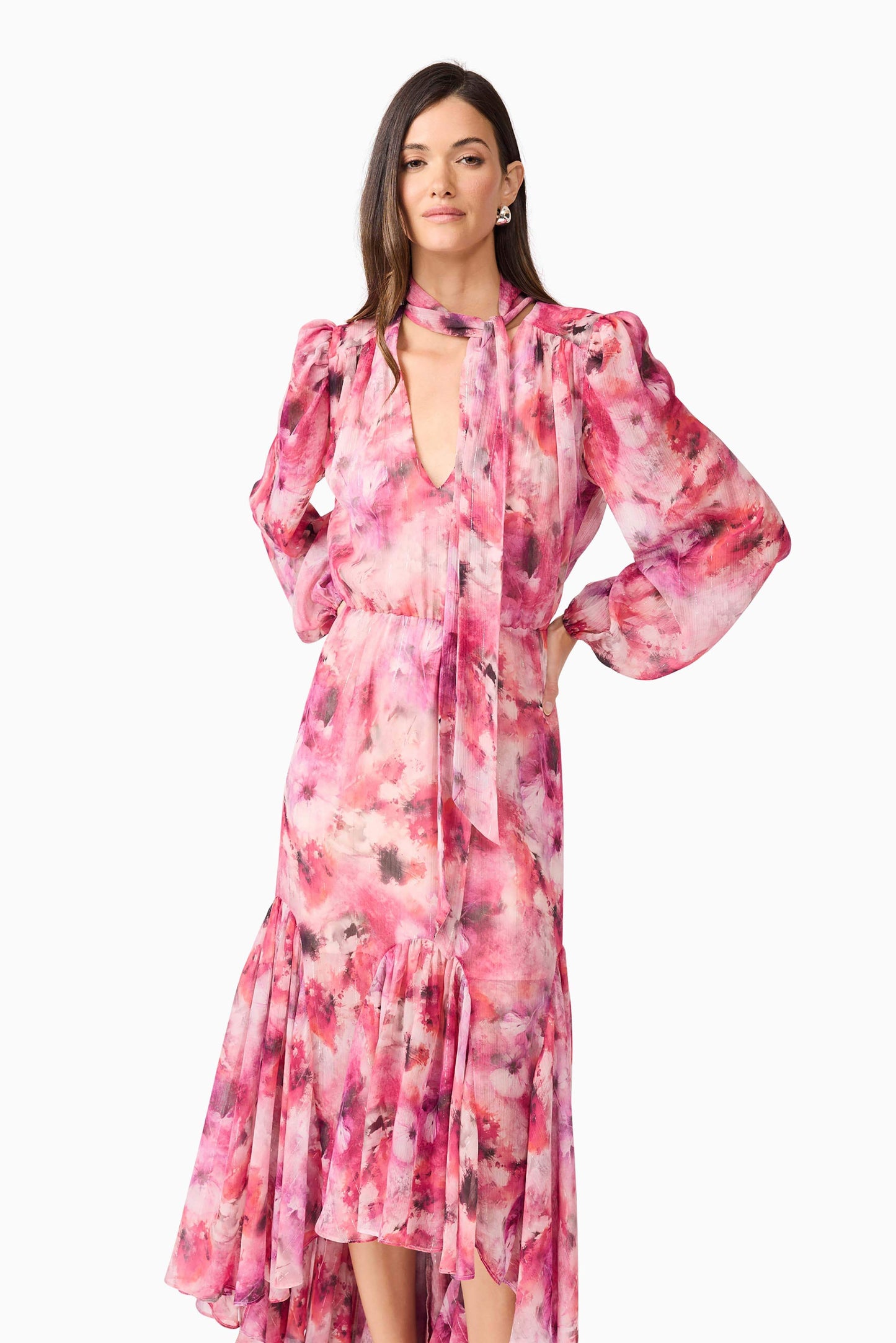Evalina Long Sleeve Maxi Dress in Pink