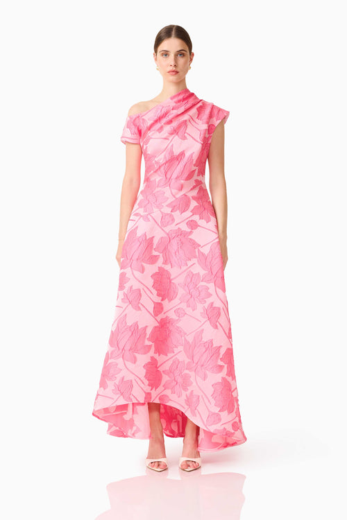 Dionne Asymmetrical Maxi Gown in Pink Floral