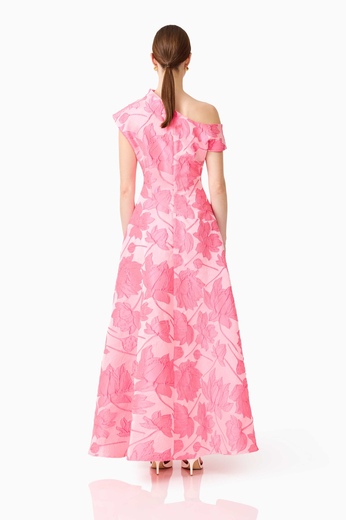 Dionne Asymmetrical Maxi Gown in Pink Floral