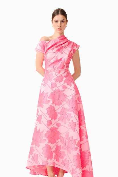 Dionne Asymmetrical Maxi Gown in Pink Floral
