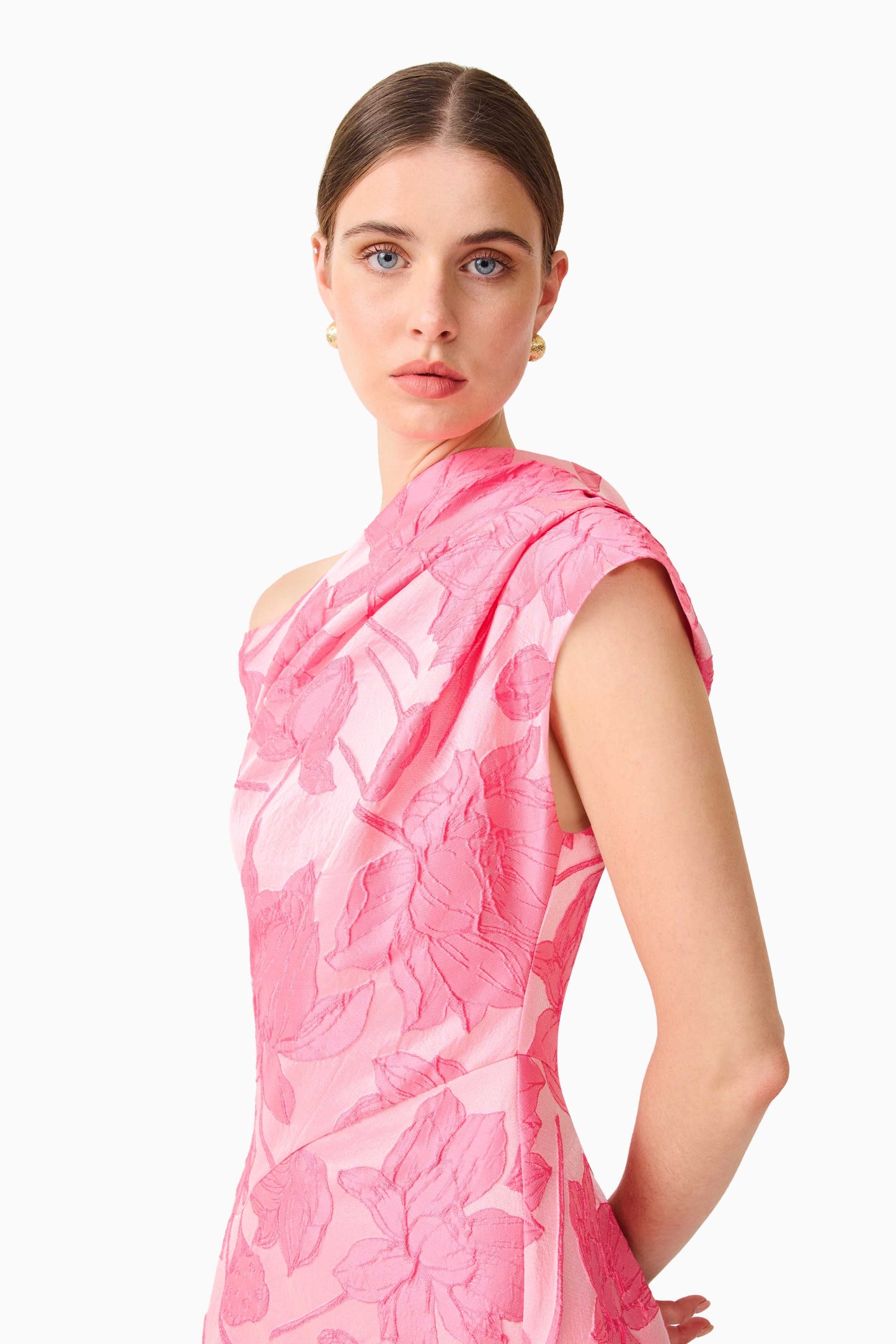 Dionne Asymmetrical Maxi Gown in Pink Floral