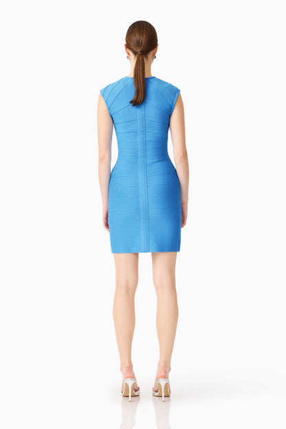Elena V-Neck Mini Dress in Dress in Blue