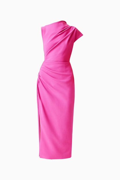 Chantal Asymmetrical Midi Dress in Pink