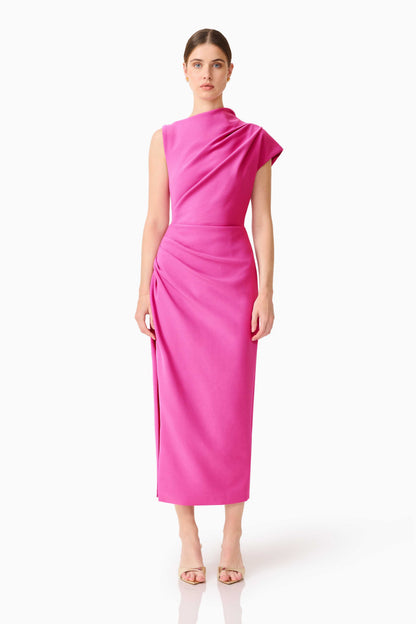 Chantal Asymmetrical Midi Dress in Pink