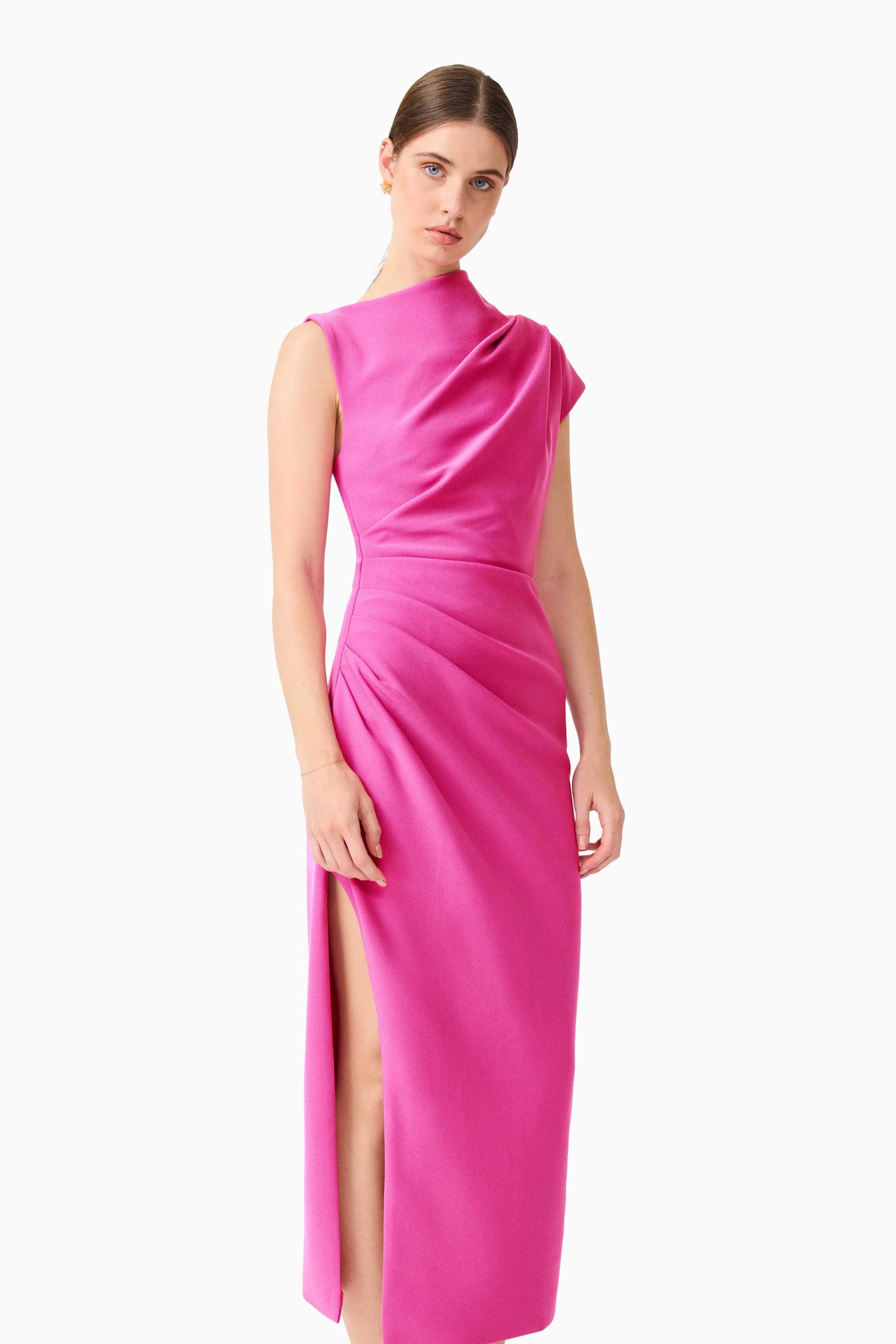 Chantal Asymmetrical Midi Dress in Pink