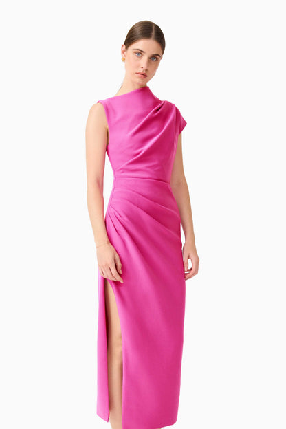 Chantal Asymmetrical Midi Dress in Pink