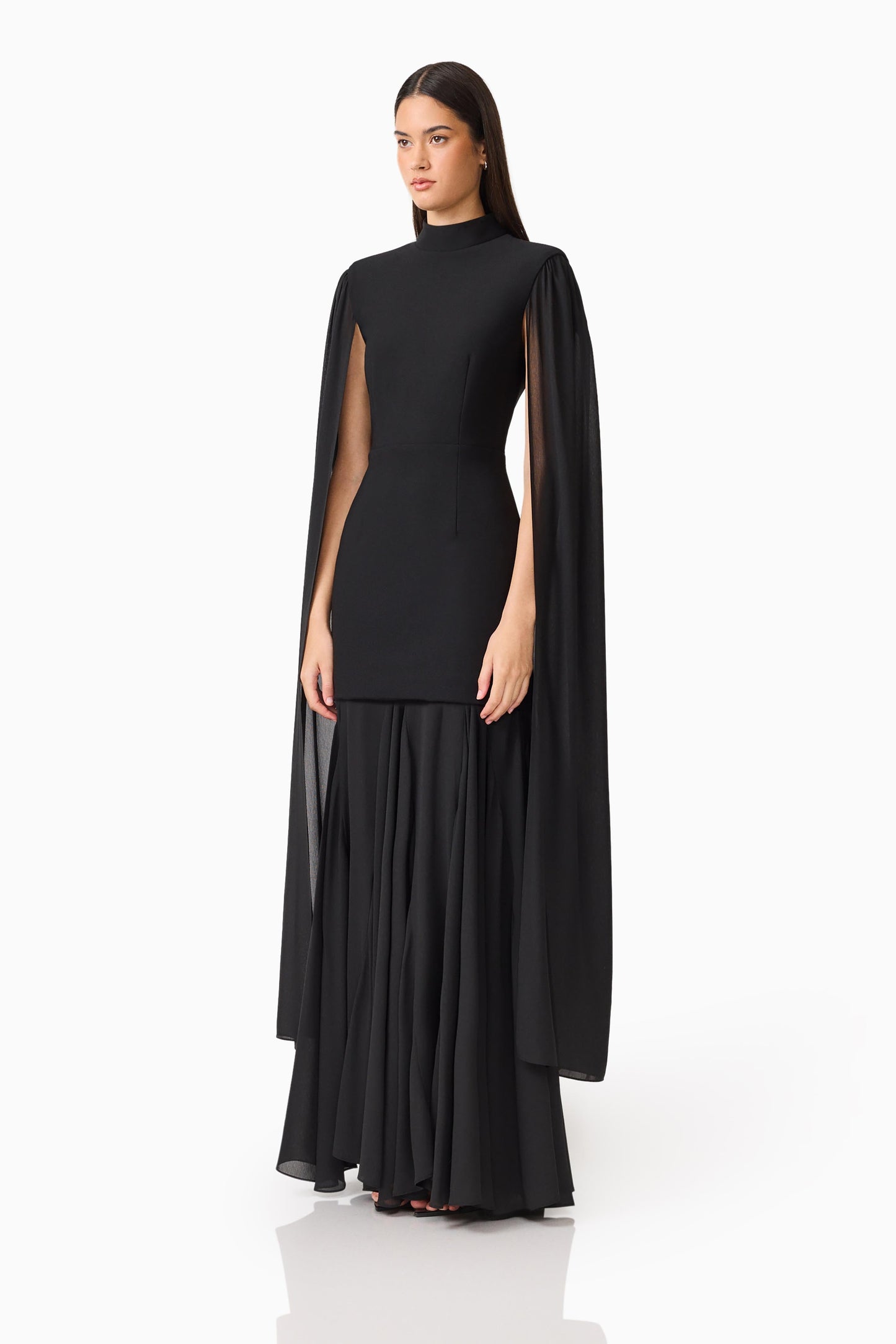 Odelia Cape Sleeve Gown in Black