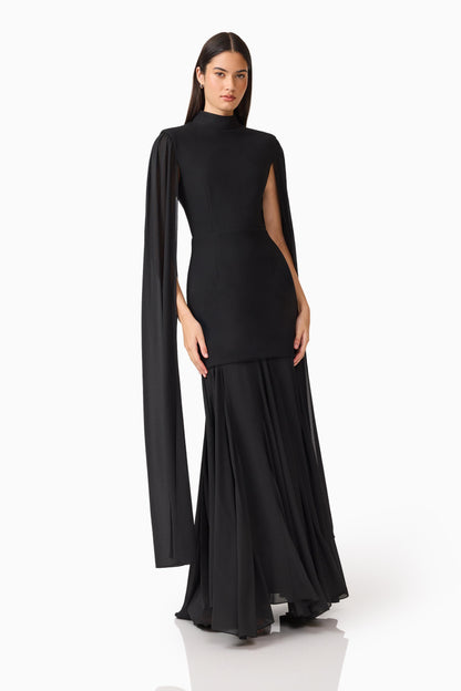 Odelia Cape Sleeve Gown in Black