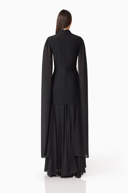 Odelia Cape Sleeve Gown in Black