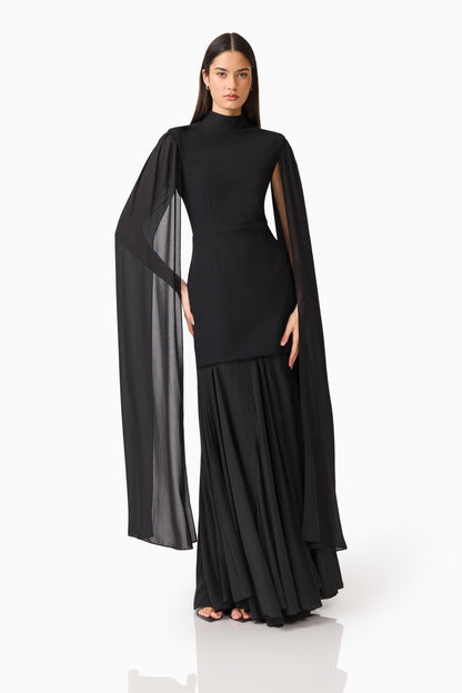 Odelia Cape Sleeve Gown in Black