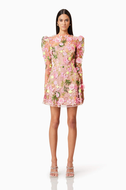 Aella A-line Floral Mini Dress In Pink