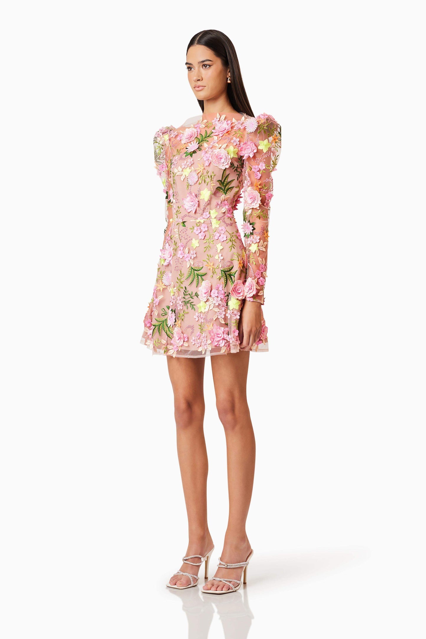 Aella A-line Floral Mini Dress In Pink