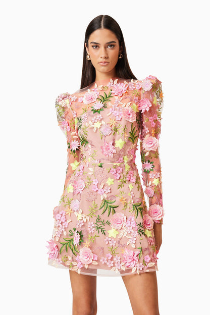 Aella A-line Floral Mini Dress In Pink