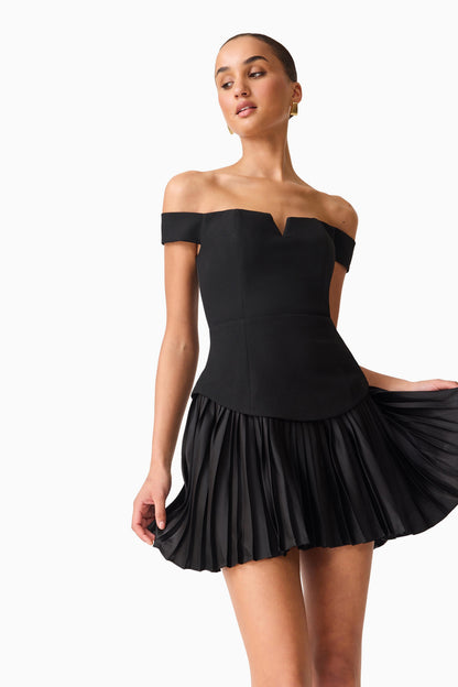 Elva Off Shoulder Mini Dress in Black