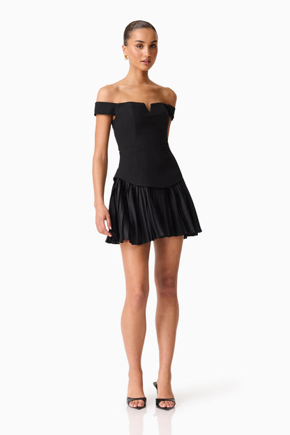 Elva Off Shoulder Mini Dress in Black