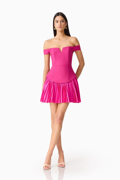 Elva Off Shoulder Mini Dress in Pink