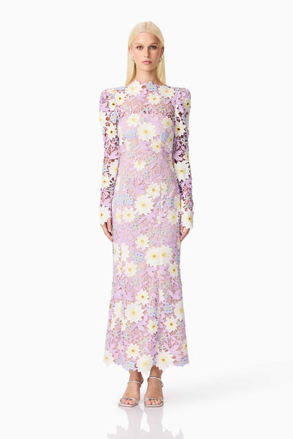 Sigrid Long Sleeve Midi Dress in Purple
