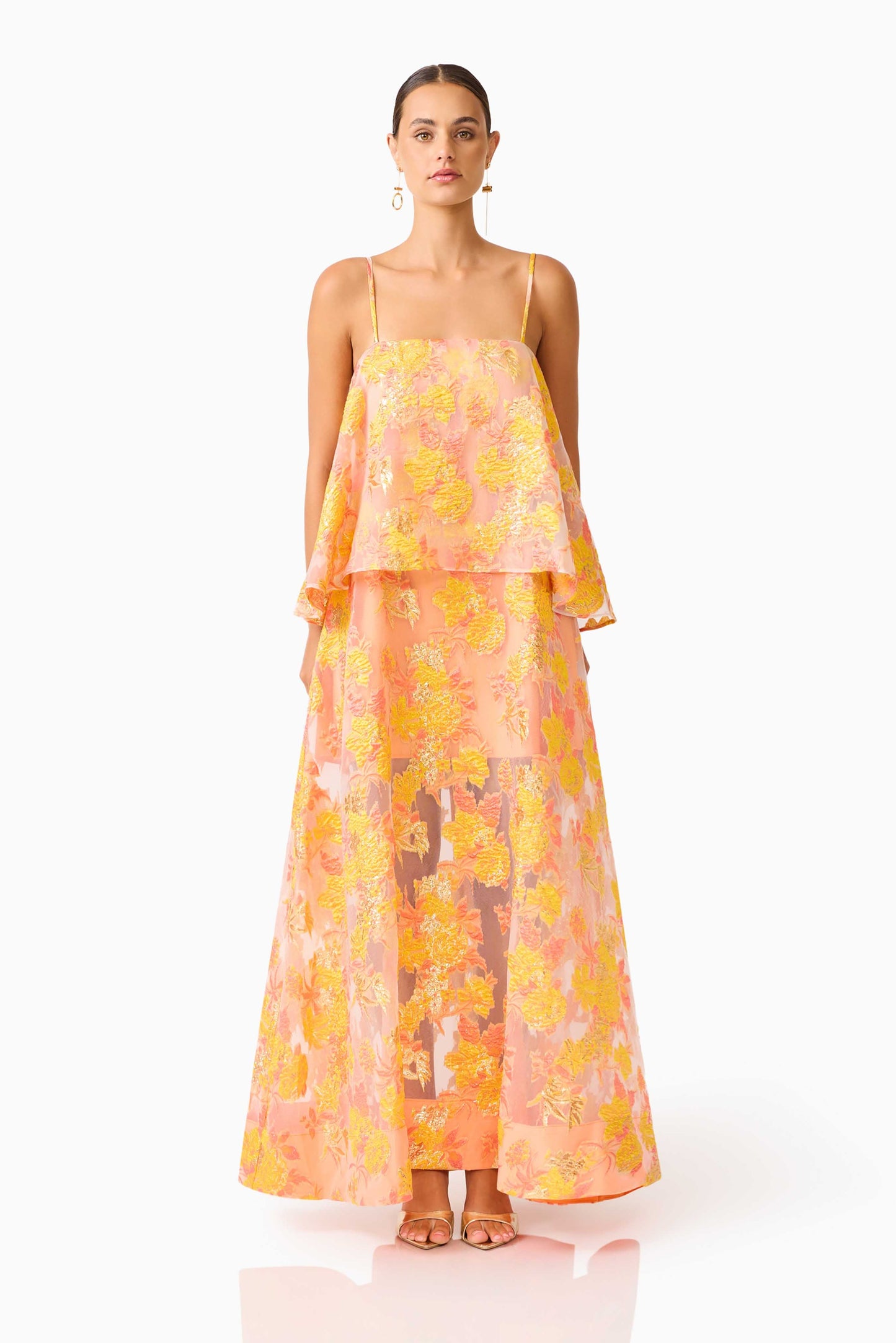 Elysia Tiered Gown in Orange Floral