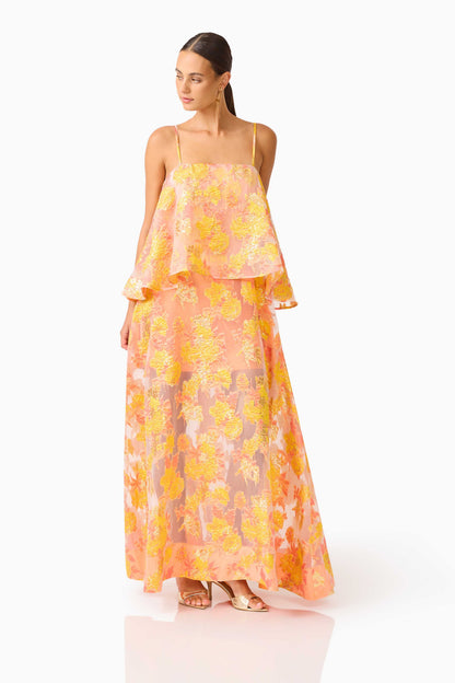 Elysia Tiered Gown in Orange Floral