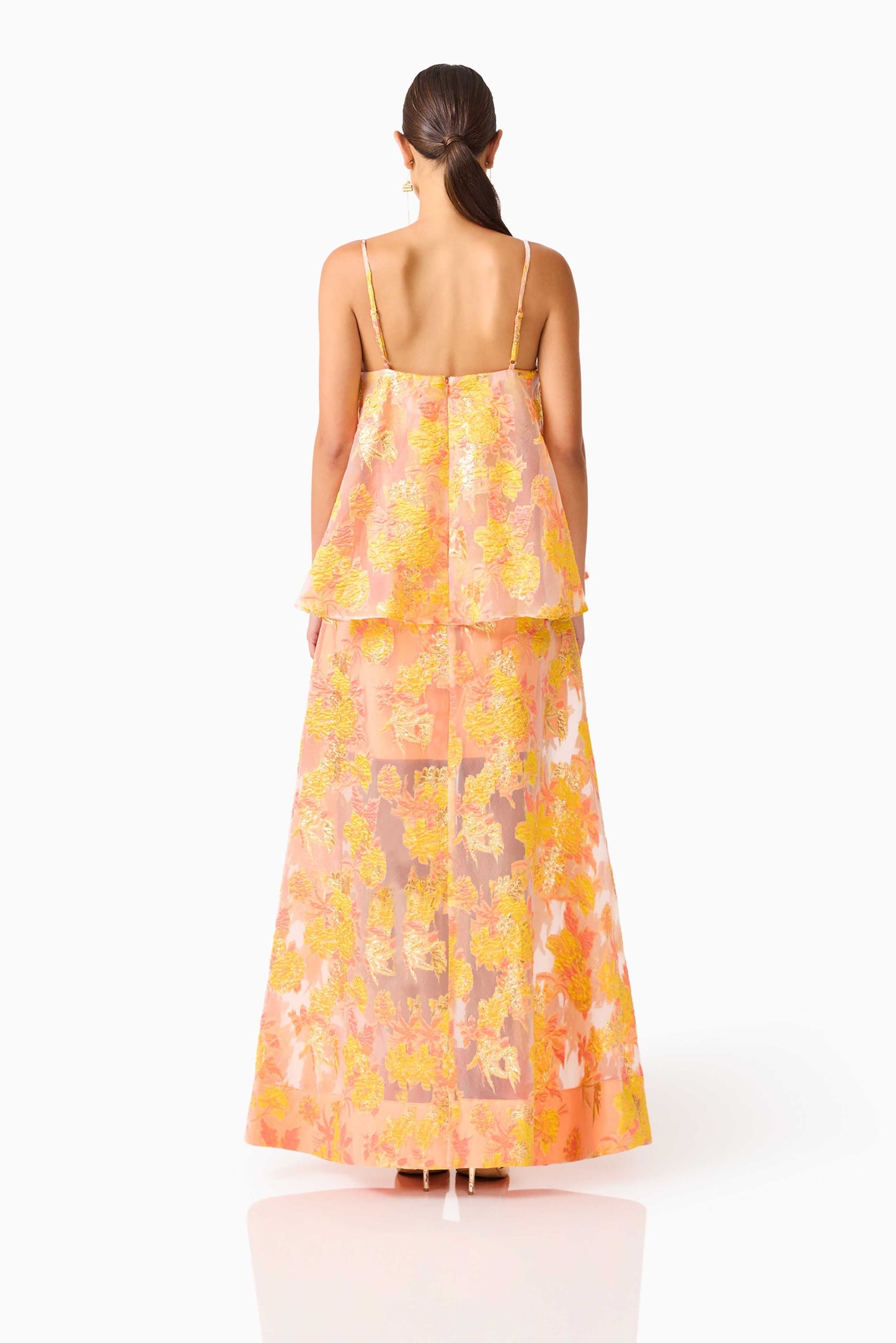 Elysia Tiered Gown in Orange Floral