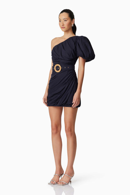 Kara Asymmetrical Mini Dress in Navy